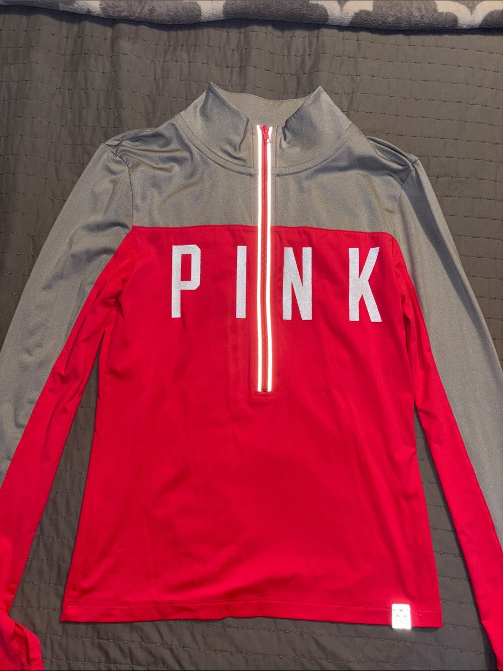 PINK Neon Pink and Gray Half-Zip Pullover